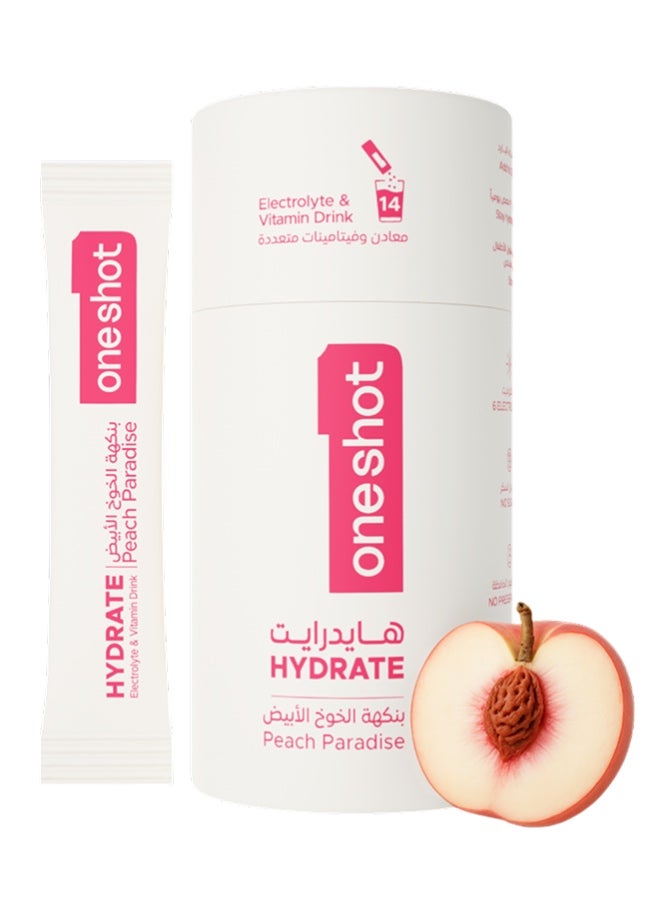 Peach Paradise, Daily Hydration, Sugar Free Electrolyte Powder Drink Mix with Vitamins and Zinc, No Aftertaste, White Peach Flavor, 14 Sachets